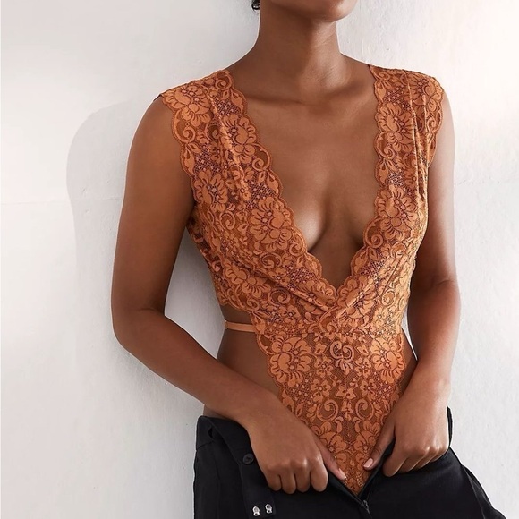 FREE PEOPLE x HAH Cut To The Chase Bodysuit In Brown Sugar - Picture 1 of 3